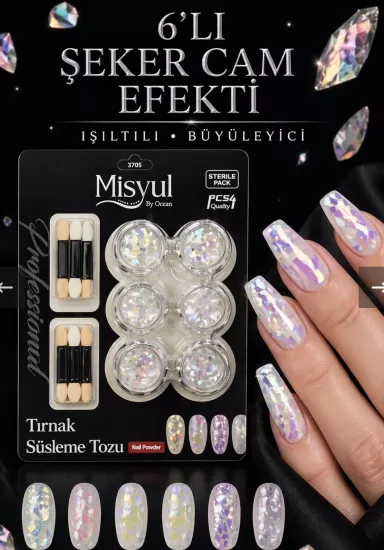 Şeker Cam Efekti Tırnak Süsleme Tozu Seti