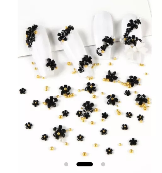 Tırnak Süsleme Black & White Çiçek Charm Seti