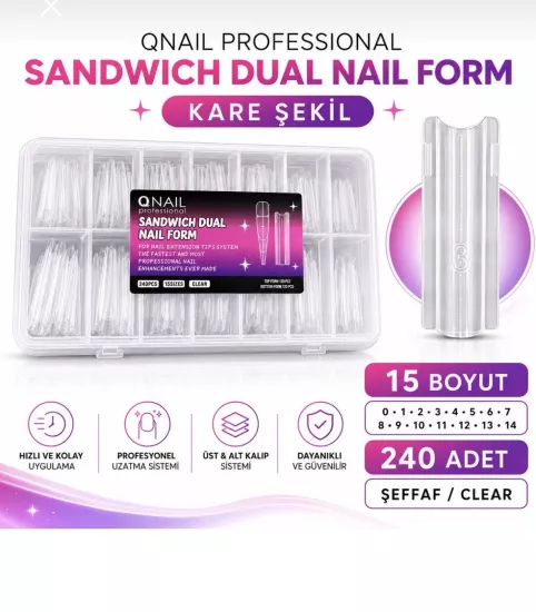 Sandwich Dual Nail Form Kare Şekil Şeffaf Tips