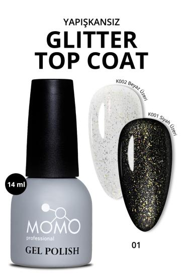Momo Professional Glitter Top Coat  Altın Simli  