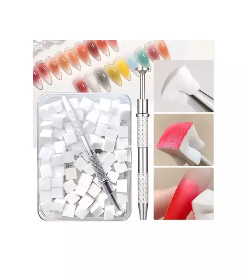 Nail Art Ombre Sünger Seti + Ahtapot Tutucu Kalem